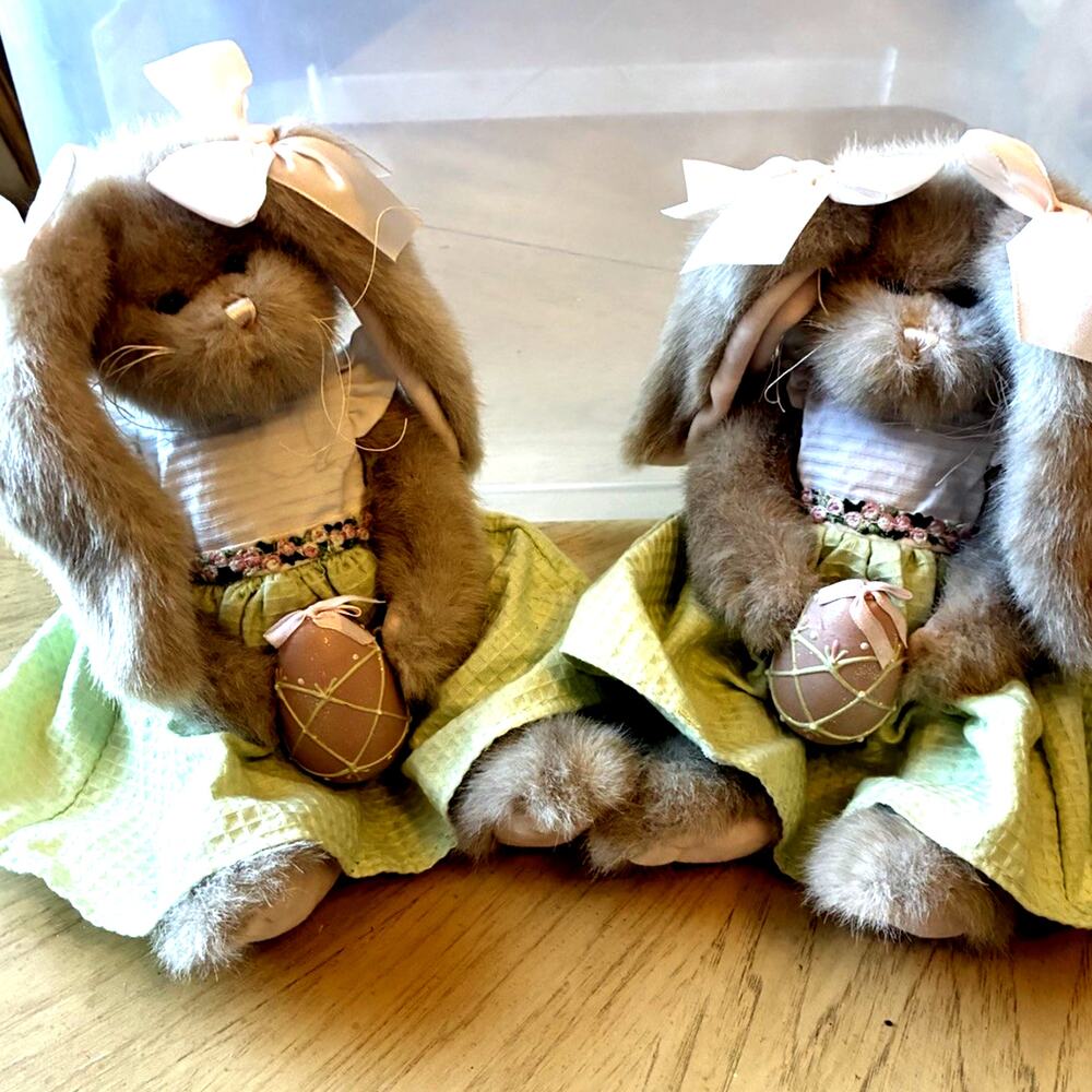Vtg Bearington Collection Meg Egg Easter Bunny Rabbits Plush Twin Sister Lot 2